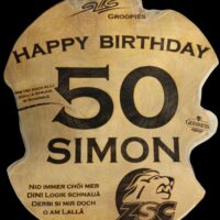 Holzbrett Happy Birthday mit ZSC Logo